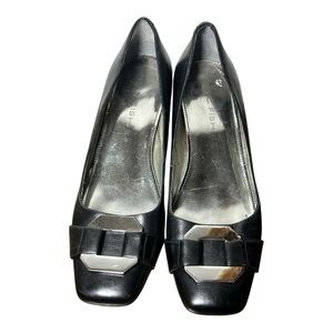 Marc Fisher Black Heels with Silver Buckle - Excellent Condition